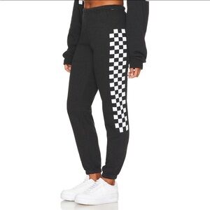 Aviator Nation Check Leg Sweatpants Pull On Elastic Waist Black White Size XS